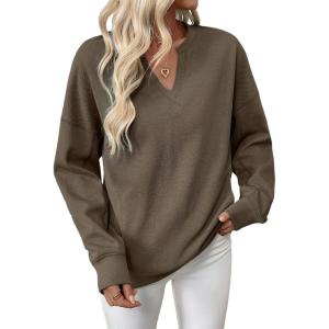 imageAcelitt Women Casual Long Sleeve V Neck Sweatshirts Pullover TopsSXXLBrown