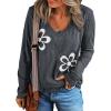 imageAcelitt Womens Casual Fall Long Sleeve V Neck Floral Tshirts TopsSXXLDark Gray