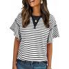 imageAcelitt Women Crewneck Short Sleeve Striped TopsSXXLBlack