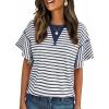 imageAcelitt Women Crewneck Short Sleeve Striped TopsSXXLBlue