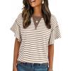 imageAcelitt Women Crewneck Short Sleeve Striped TopsSXXLBrown