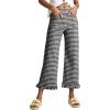 imageAcelitt Womens Gingham Pants Summer Casual Elastic Waist Straight Leg Ruffle Hem Stretchy Cropped Trousers with Pockets02black
