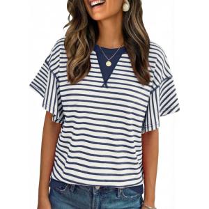imageAcelitt Women Crewneck Short Sleeve Striped TopsSXXLBlue