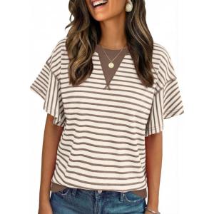 imageAcelitt Women Crewneck Short Sleeve Striped TopsSXXLBrown