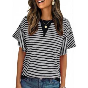 imageAcelitt Women Crewneck Short Sleeve Striped TopsSXXLGray