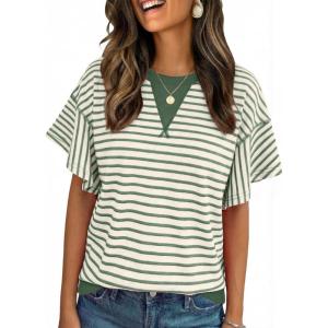 imageAcelitt Women Crewneck Short Sleeve Striped TopsSXXLGreen