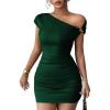 imageAcelitt Summer Off The Shoulder Dresses for Women 2026 Short Sleeve Ruched Bodycon Cocktail Party Knit Mini DressGreen