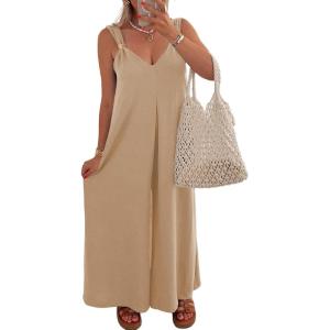 imageAcelitt Womens Sleeveless Wide Leg Jumpsuits with PocketsSXXLBeige