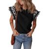 imageAcelitt Womens Summer Ruffle Short Sleeve Top Crewneck T Shirts Boho Floral Trim Casual BlousesBlack