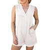 image:imageAcelitt Womens Rompers Summer Casual V Neck Sleeveless Overalls Loose Shorts Jumpsuit with PocketsWhite