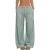 image:imageAcelitt Womens Wide Leg Striped Palazzo Pants Drawstring Elastic Waist Casual Loose Lounge Pants Beach Trousers with PocketsGreen and White