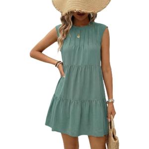 image:imageAcelitt Womens Summer Dresses 2026 Beach Casual Crew Neck Loose Sundress Cap Sleeve Babydoll Mini DressClearly Aqua
