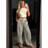 image:imageAcelitt Women Drawstring Elastic Waist Striped Pants with Pockets SXXLBlack