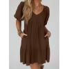 image:imageAcelitt Womens Summer Dresses 2025 Beach Casual Deep V Neck Loose Sundress Short Sleeve Mini DressYchicory Coffee