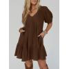 image:imageAcelitt Womens Summer Dresses 2025 Beach Casual Deep V Neck Loose Sundress Short Sleeve Mini DressYchicory Coffee