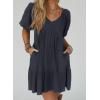 image:imageAcelitt Womens Summer Dresses 2025 Beach Casual Deep V Neck Loose Sundress Short Sleeve Mini DressYdark Gray
