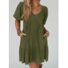 image:imageAcelitt Womens Summer Dresses 2025 Beach Casual Deep V Neck Loose Sundress Short Sleeve Mini DressYmost Green
