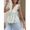 image:imageAcelitt Womens V Neck Ruffle Cap Sleeve Tie Front TopsSXXLGreen