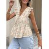image:imageAcelitt Womens V Neck Ruffle Cap Sleeve Tie Front TopsSXXLYellow