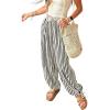 image:imageAcelitt Women Drawstring Elastic Waist Striped Pants with Pockets SXXLBlack