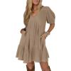 image:imageAcelitt Womens Summer Dresses 2025 Beach Casual Deep V Neck Loose Sundress Short Sleeve Mini DressYdark Khaki