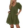 image:imageAcelitt Womens Summer Dresses 2025 Beach Casual Deep V Neck Loose Sundress Short Sleeve Mini DressYmost Green