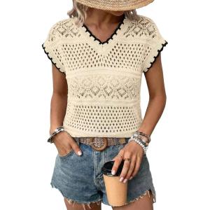 image:imageAcelitt Spring Summer Hollow Out Crochet Sweater Vest Sleeveless Cover Ups Beach Vacation Resort Cruise Outfits 202602 Beige
