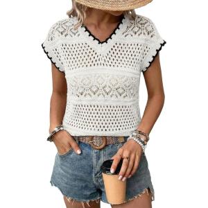 image:imageAcelitt Spring Summer Hollow Out Crochet Sweater Vest Sleeveless Cover Ups Beach Vacation Resort Cruise Outfits 202602 White