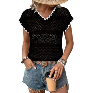 image:imageAcelitt Spring Summer Hollow Out Crochet Sweater Vest Sleeveless Cover Ups Beach Vacation Resort Cruise Outfits 2026Black