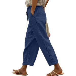 image:imageAcelitt Women Casual Elastic Waist Pants with Pockets SXXLZ Blue