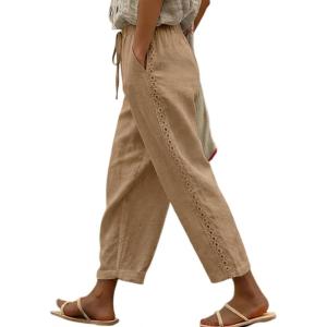 image:imageAcelitt Women Casual Elastic Waist Pants with Pockets SXXLZ Khaki