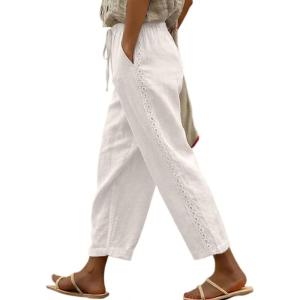 image:imageAcelitt Women Casual Elastic Waist Pants with Pockets SXXLZ White