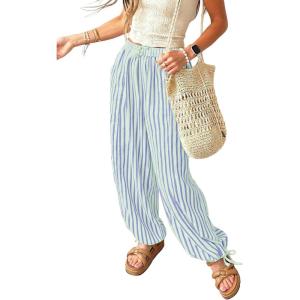 image:imageAcelitt Women Drawstring Elastic Waist Striped Pants with Pockets SXXLBlue