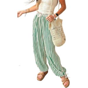 image:imageAcelitt Women Drawstring Elastic Waist Striped Pants with Pockets SXXLGreen