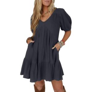image:imageAcelitt Womens Summer Dresses 2025 Beach Casual Deep V Neck Loose Sundress Short Sleeve Mini DressYdark Gray