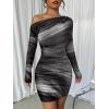 image:imageAcelitt Off The Shoulder Dress for Women 2026 Tie Dye Mesh Long Sleeve Ruched Bodycon Cocktail Party Mini DressesBlack