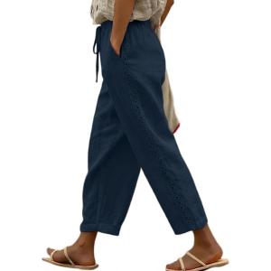 image:imageAcelitt Women Casual Lightweight Drawstring Elastic Waist Pants with Pockets SXXLZ Blue