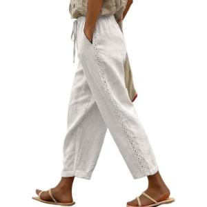 image:imageAcelitt Women Casual Lightweight Drawstring Elastic Waist Pants with Pockets SXXLZ White