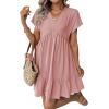 image:imageAcelitt Womens Summer Dresses 2026 Beach Casual Deep V Neck Loose Sundress Short Sleeve Mini Dress with PocketsSize DownPink