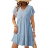 image:imageAcelitt Womens Summer Dresses 2026 Beach Casual Deep V Neck Loose Sundress Short Sleeve Mini Dress with PocketsSize DownBlue