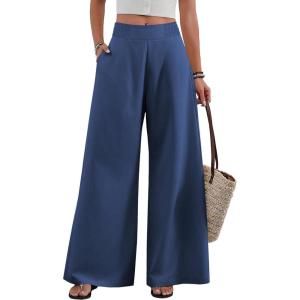 image:imageAcelitt Womens Linen Pants Casual Loose Wide Leg Palazzo Pants with Pockets Flowy Beach TrousersBlue