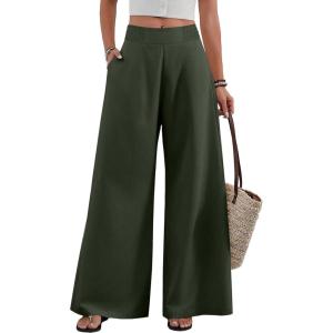 image:imageAcelitt Womens Linen Pants Casual Loose Wide Leg Palazzo Pants with Pockets Flowy Beach TrousersDuffel Green