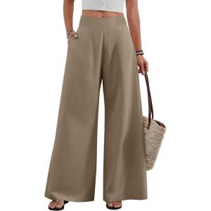 image:imageAcelitt Womens Linen Pants Casual Loose Wide Leg Palazzo Pants with Pockets Flowy Beach TrousersDune