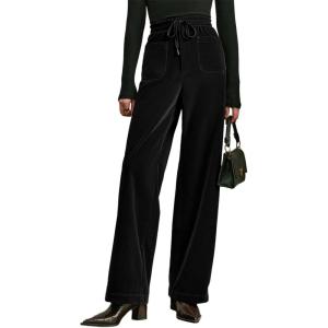 image:imageAcelitt Womens Velvet Pants Casual Elastic Waist Straight Leg Stretchy Loose Long Pant with Pockets Fall Outfits for WomenBlack