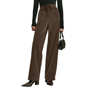 image:imageAcelitt Womens Velvet Pants Casual Elastic Waist Straight Leg Stretchy Loose Long Pant with Pockets Fall Outfits for WomenDark Brown