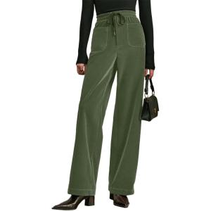 image:imageAcelitt Womens Velvet Pants Casual Elastic Waist Straight Leg Stretchy Loose Long Pant with Pockets Fall Outfits for WomenFour Leaf Clover