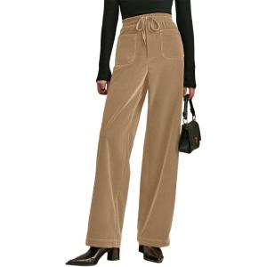 image:imageAcelitt Womens Velvet Pants Casual Elastic Waist Straight Leg Stretchy Loose Long Pant with Pockets Fall Outfits for WomenKhaki