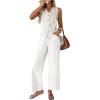 image:imageAcelitt Womens Linen Pants Drawstring Elastic Waist Casual Wide Leg Pants Beach Trousers with Pockets01white