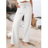 image:imageAcelitt Womens Linen Pants Drawstring Elastic Waist Casual Wide Leg Pants Beach Trousers with Pockets01white