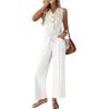 image:imageAcelitt Womens Linen Pants Drawstring Elastic Waist Casual Wide Leg Pants Beach Trousers with Pockets01white